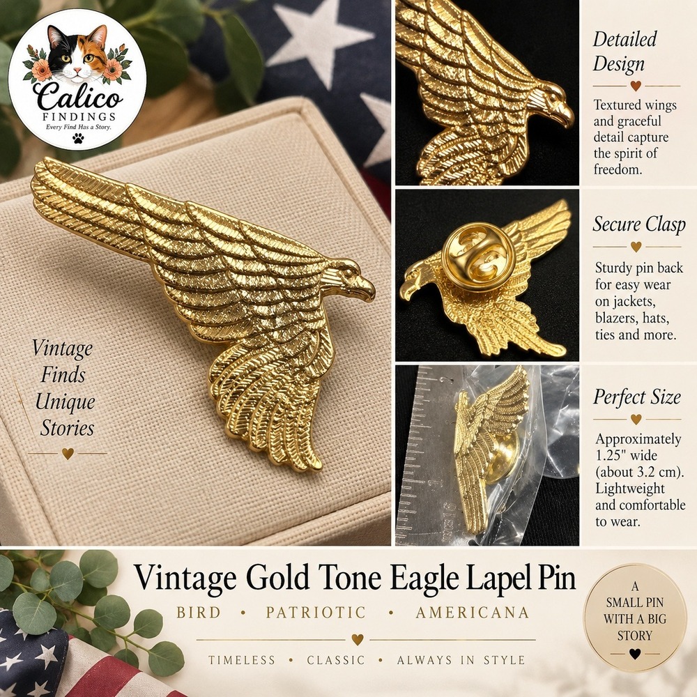 Vintage Gold Tone Soaring Eagle Lapel Pin Bird Patriotic Americana Hat Tie Tack